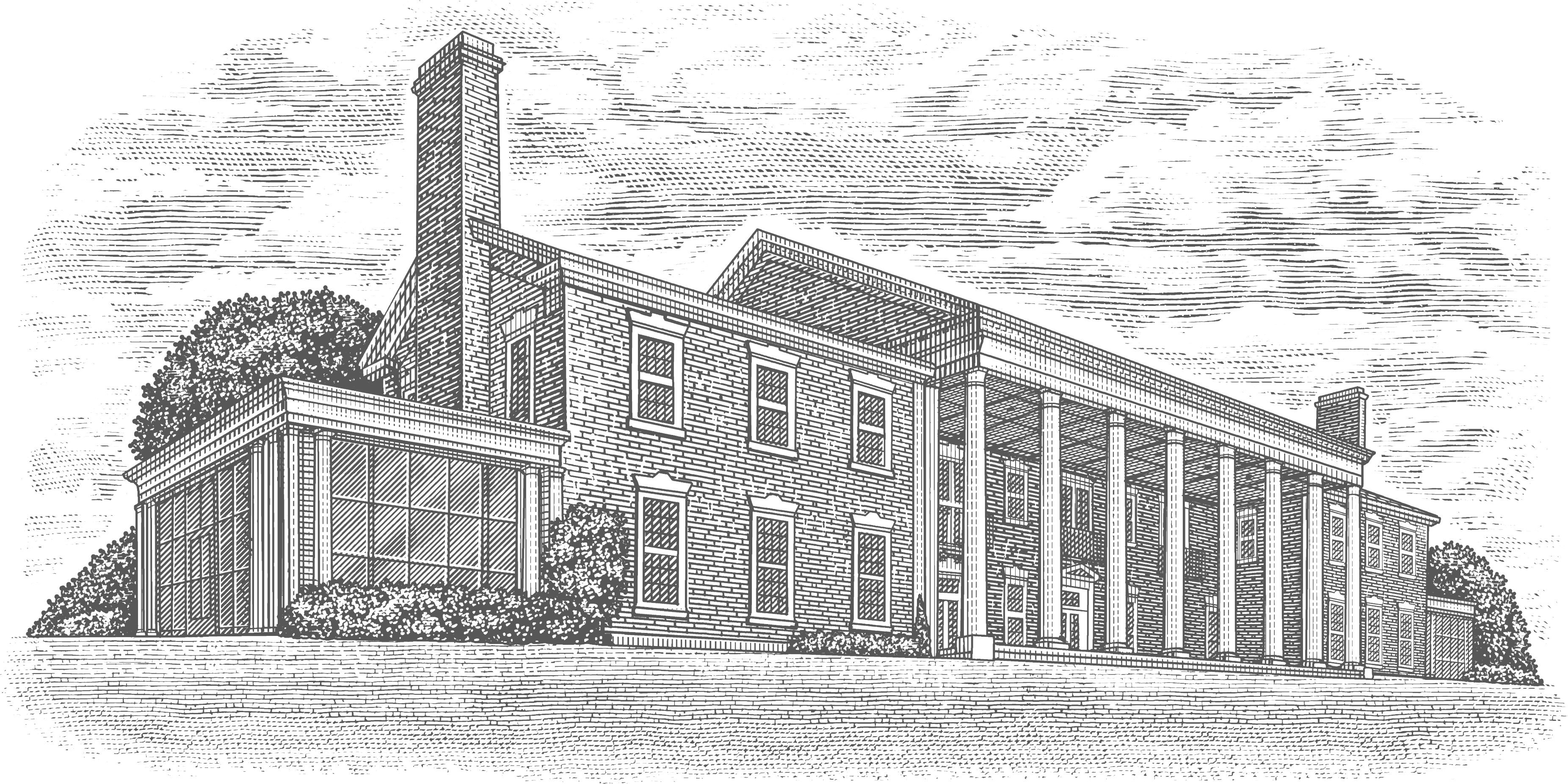 Engraving of Oak Hall by Steven Noble